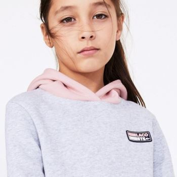 Lacoste SPORT Colorblock Fleece Sweatshirt Dress Dětské - Šaty Šedé / Růžové / Bílé | CZ-GnjnO0